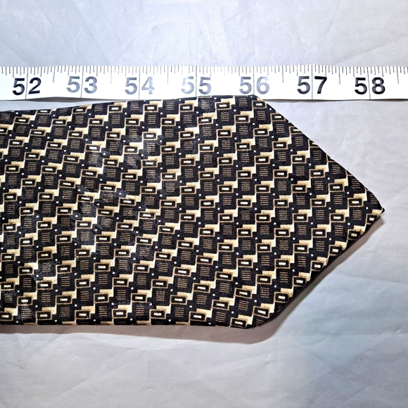 Filograna Uomo 💯 Silk Men's Necktie 57-60" x 3.75" Black/Tan Herringbone Italy - Picture 9 of 9